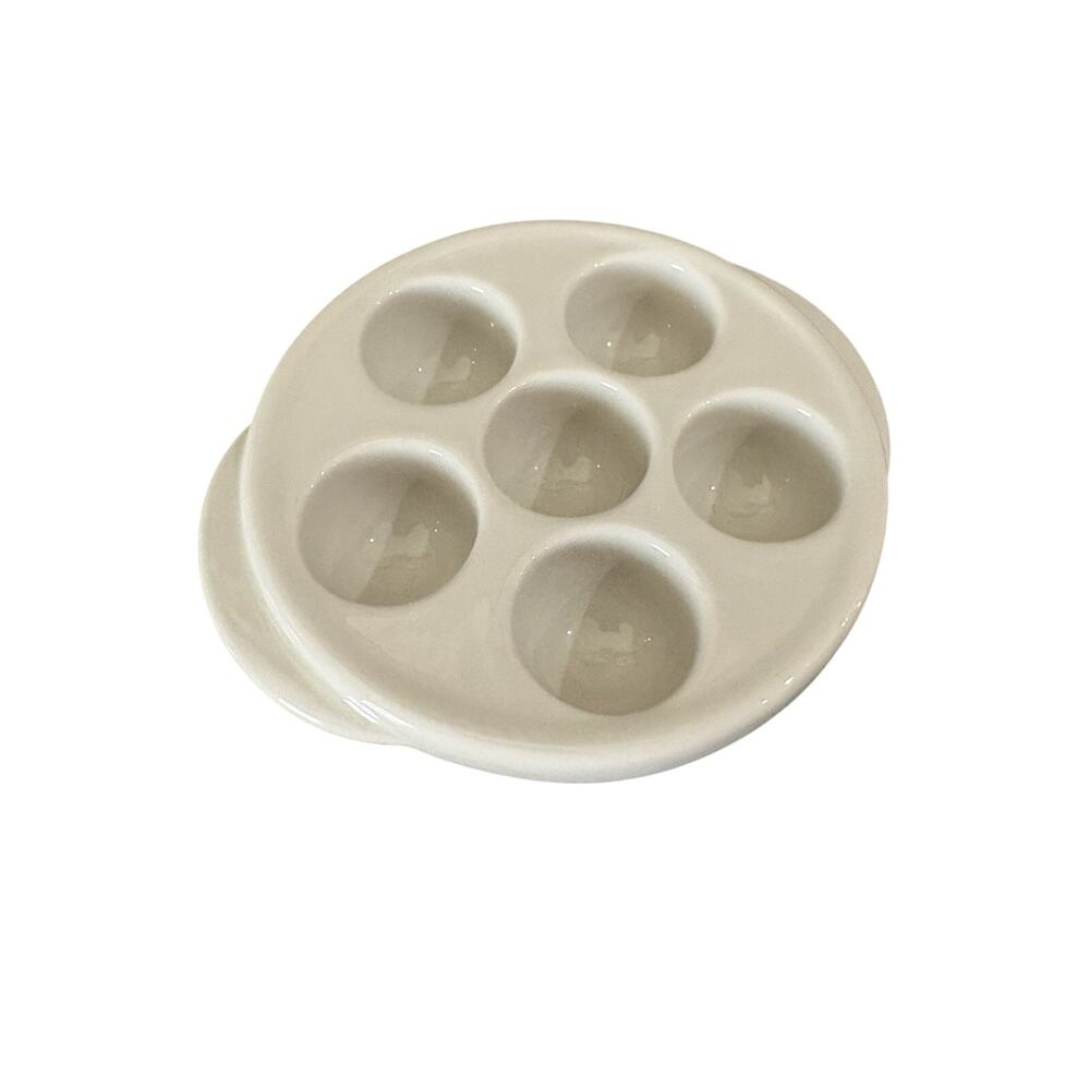 Hall White Porcelain Snail Mushroom 6 Well Footed Escargot Casserole Dish 1154